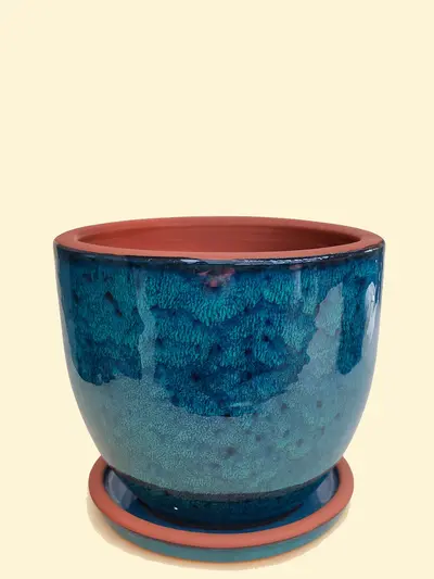 Mavi Desenli Sırlı Saksı No 4 Ø27cm -  Saksilar - Lalezar Botanik